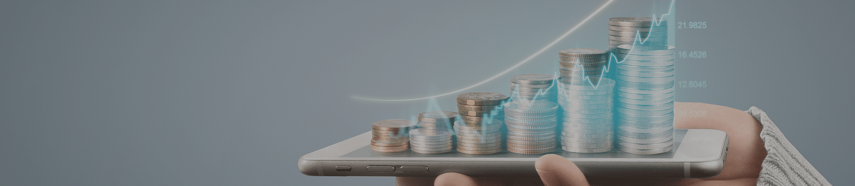 Coin-wealth-concept-loads-money-glass-representing-digital-tablet